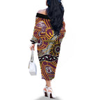 Brisbane Broncos Family Matching Off The Shoulder Long Sleeve Dress and Hawaiian Shirt Australian Aboriginal Dot Painting Handprint