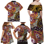 Brisbane Broncos Family Matching Off Shoulder Maxi Dress and Hawaiian Shirt Australian Aboriginal Dot Painting Handprint