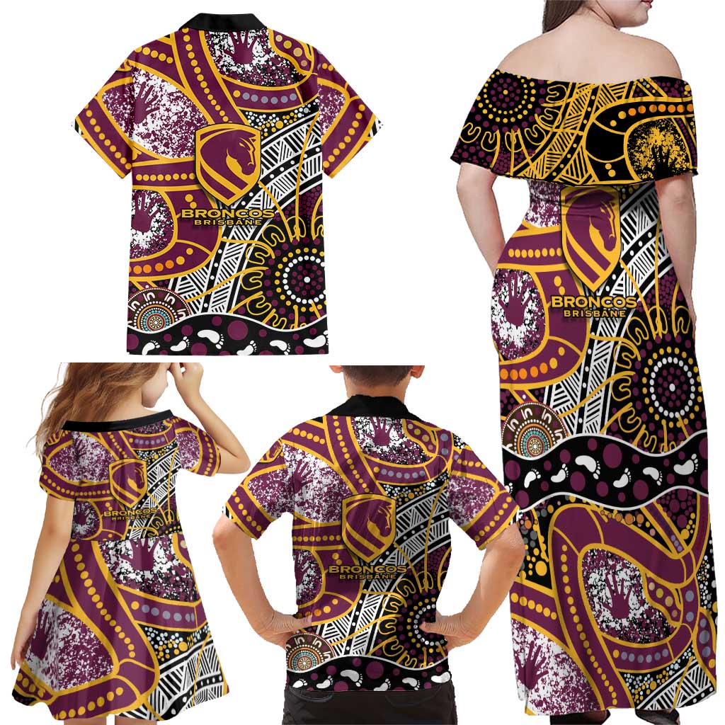 Brisbane Broncos Family Matching Off Shoulder Maxi Dress and Hawaiian Shirt Australian Aboriginal Dot Painting Handprint