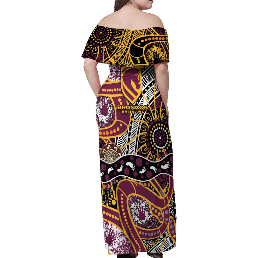 Brisbane Broncos Family Matching Off Shoulder Maxi Dress and Hawaiian Shirt Australian Aboriginal Dot Painting Handprint