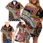 Brisbane Broncos Family Matching Off Shoulder Short Dress and Hawaiian Shirt Australian Aboriginal Dot Painting Handprint