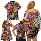 Brisbane Broncos Family Matching Off Shoulder Short Dress and Hawaiian Shirt Australian Aboriginal Dot Painting Handprint