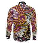 Brisbane Broncos Family Matching Off Shoulder Short Dress and Hawaiian Shirt Australian Aboriginal Dot Painting Handprint