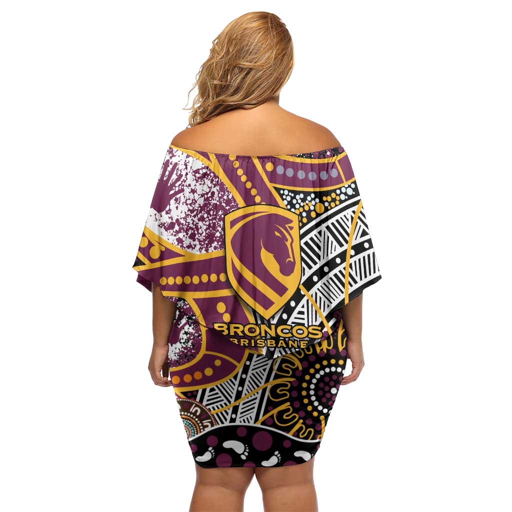 Brisbane Broncos Family Matching Off Shoulder Short Dress and Hawaiian Shirt Australian Aboriginal Dot Painting Handprint