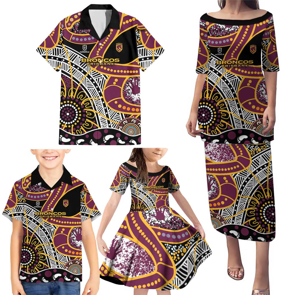 Brisbane Broncos Family Matching Puletasi and Hawaiian Shirt Australian Aboriginal Dot Painting Handprint