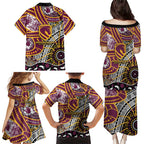 Brisbane Broncos Family Matching Puletasi and Hawaiian Shirt Australian Aboriginal Dot Painting Handprint