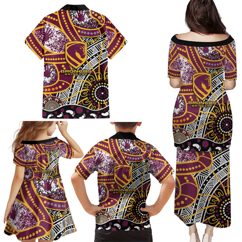 Brisbane Broncos Family Matching Puletasi and Hawaiian Shirt Australian Aboriginal Dot Painting Handprint