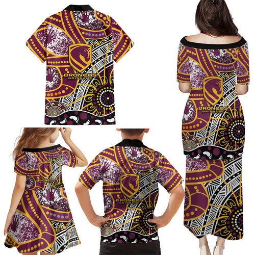 Brisbane Broncos Family Matching Puletasi and Hawaiian Shirt Australian Aboriginal Dot Painting Handprint
