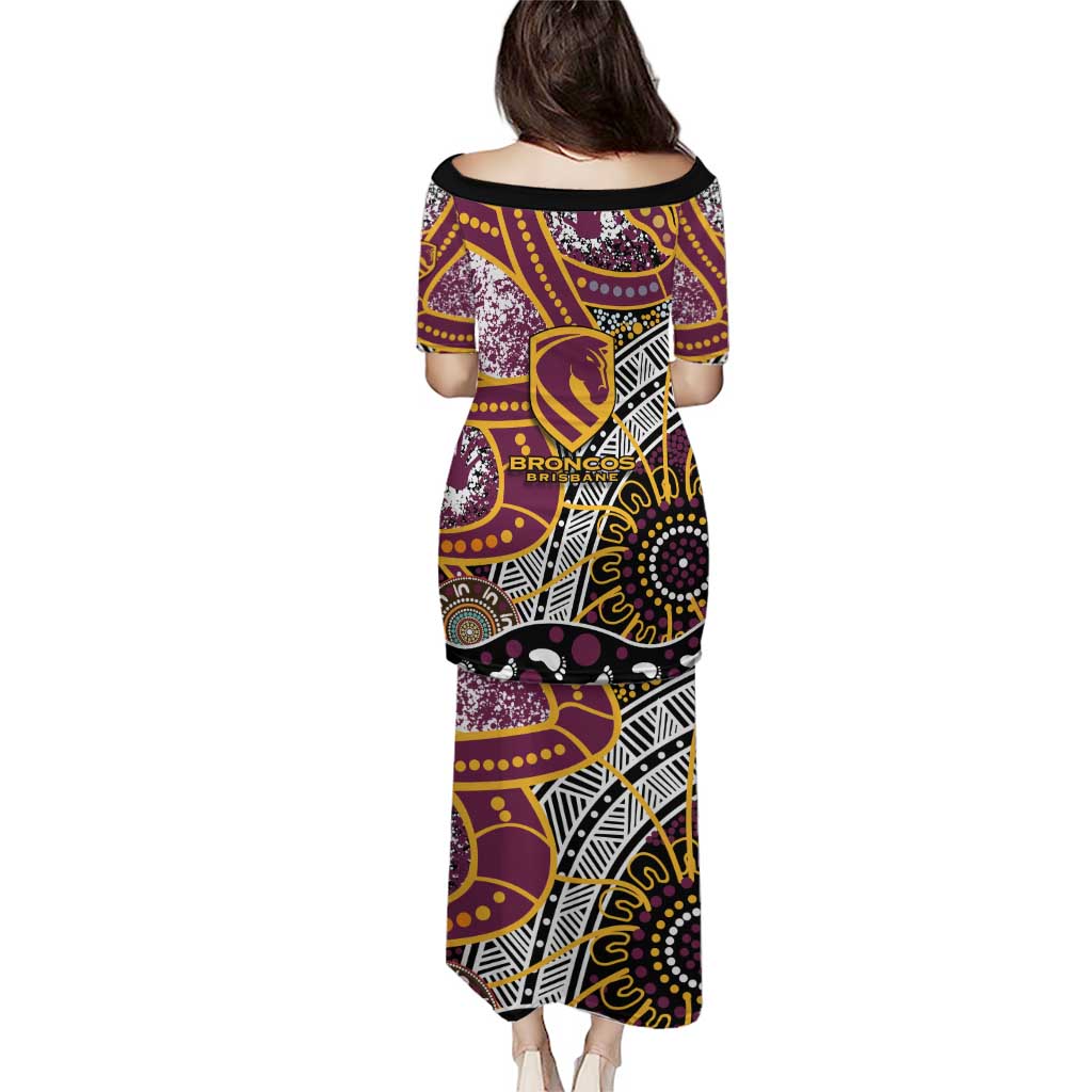 Brisbane Broncos Family Matching Puletasi and Hawaiian Shirt Australian Aboriginal Dot Painting Handprint