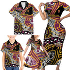 Brisbane Broncos Family Matching Short Sleeve Bodycon Dress and Hawaiian Shirt Australian Aboriginal Dot Painting Handprint