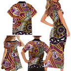 Brisbane Broncos Family Matching Short Sleeve Bodycon Dress and Hawaiian Shirt Australian Aboriginal Dot Painting Handprint