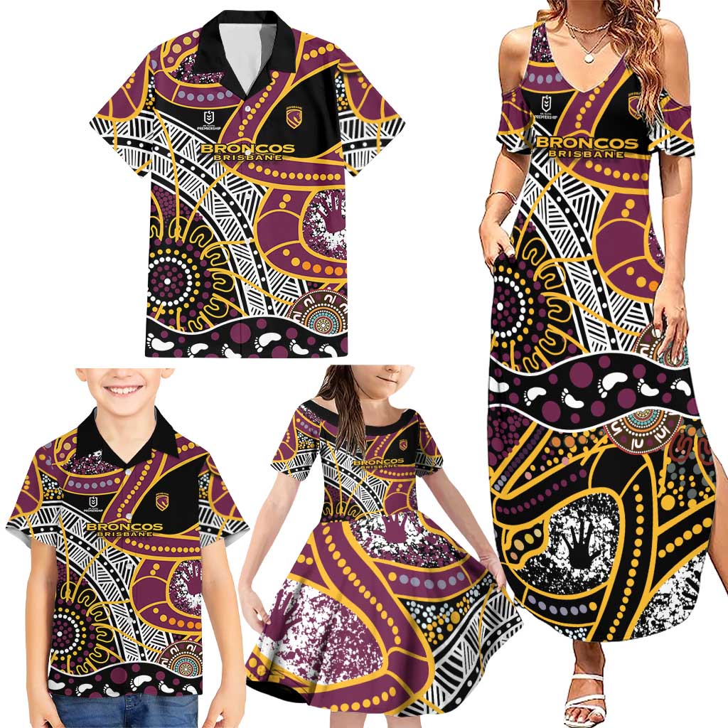 Brisbane Broncos Family Matching Summer Maxi Dress and Hawaiian Shirt Australian Aboriginal Dot Painting Handprint