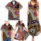 Brisbane Broncos Family Matching Summer Maxi Dress and Hawaiian Shirt Australian Aboriginal Dot Painting Handprint