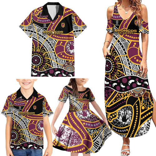 Brisbane Broncos Family Matching Summer Maxi Dress and Hawaiian Shirt Australian Aboriginal Dot Painting Handprint