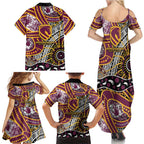 Brisbane Broncos Family Matching Summer Maxi Dress and Hawaiian Shirt Australian Aboriginal Dot Painting Handprint