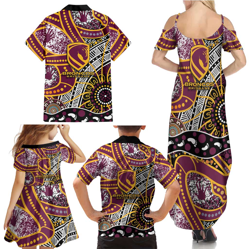 Brisbane Broncos Family Matching Summer Maxi Dress and Hawaiian Shirt Australian Aboriginal Dot Painting Handprint