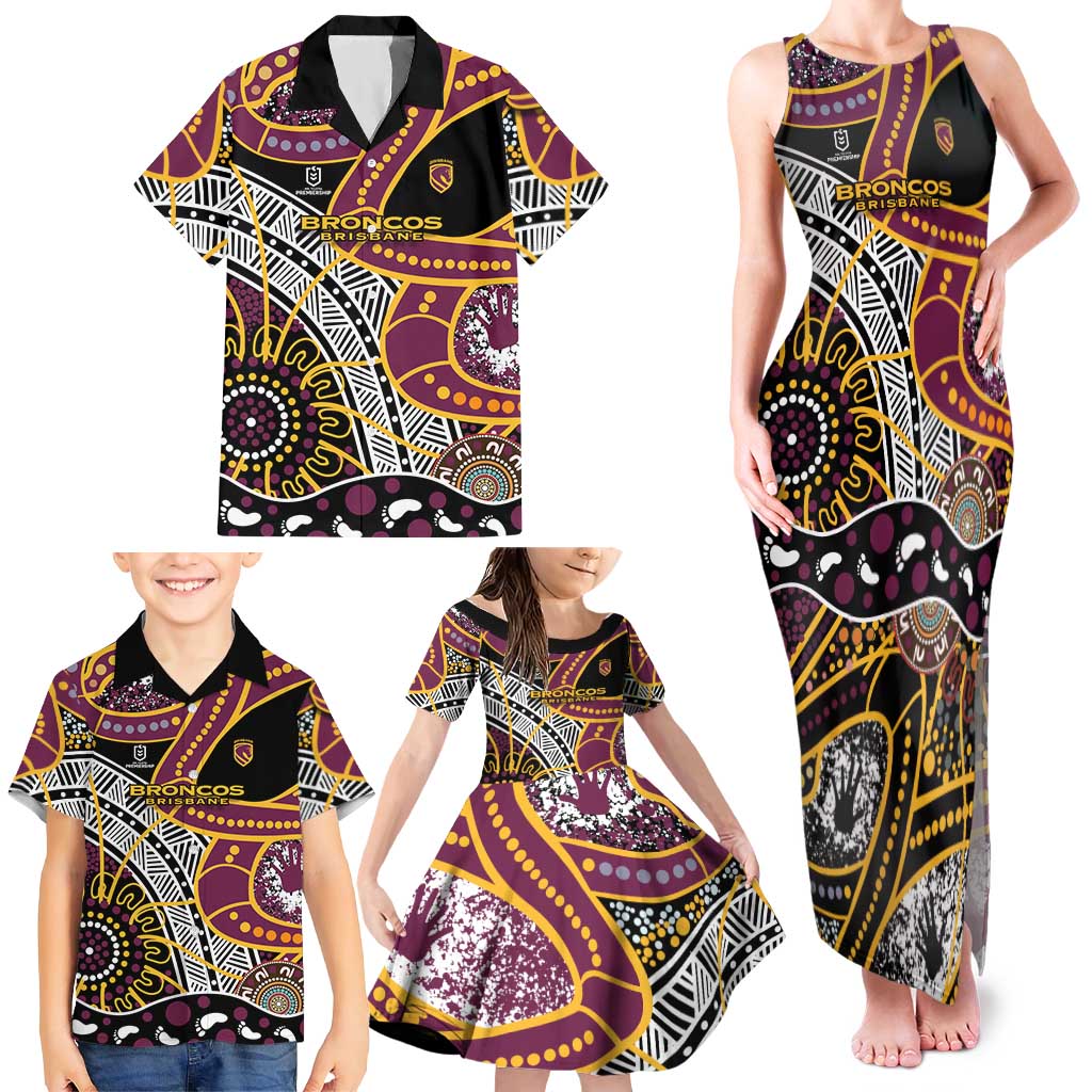 Brisbane Broncos Family Matching Tank Maxi Dress and Hawaiian Shirt Australian Aboriginal Dot Painting Handprint