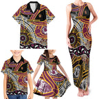 Brisbane Broncos Family Matching Tank Maxi Dress and Hawaiian Shirt Australian Aboriginal Dot Painting Handprint