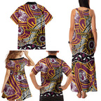 Brisbane Broncos Family Matching Tank Maxi Dress and Hawaiian Shirt Australian Aboriginal Dot Painting Handprint