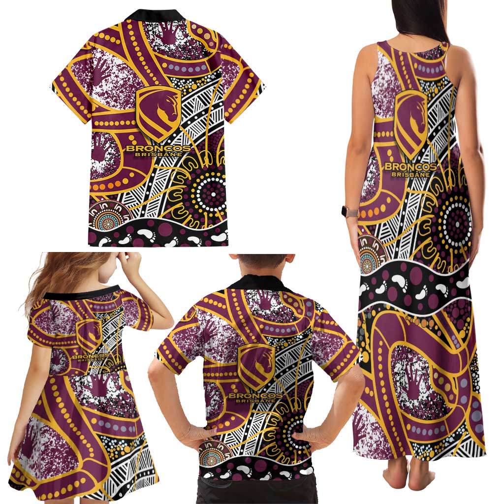 Brisbane Broncos Family Matching Tank Maxi Dress and Hawaiian Shirt Australian Aboriginal Dot Painting Handprint