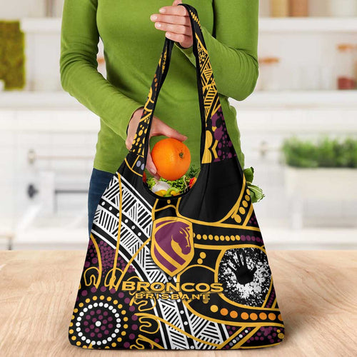 Brisbane Broncos Grocery Bag Australian Aboriginal Dot Painting Handprint