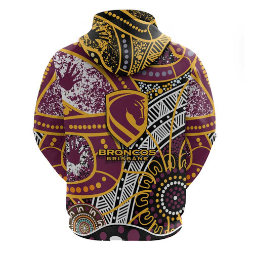 Brisbane Broncos Hoodie Australian Aboriginal Dot Painting Handprint