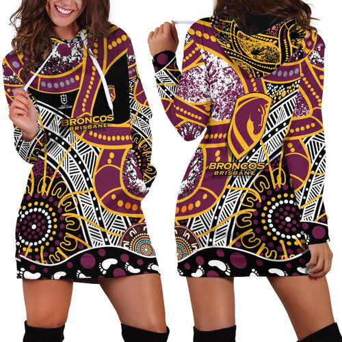 Brisbane Broncos Hoodie Dress Australian Aboriginal Dot Painting Handprint