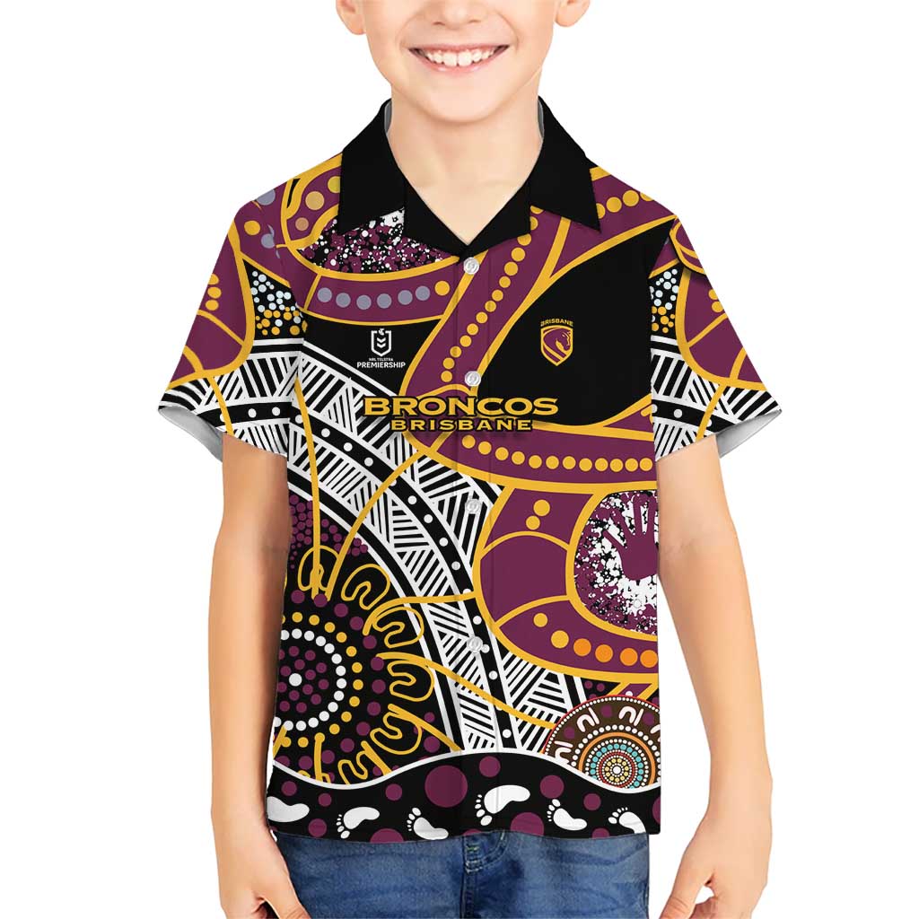 Brisbane Broncos Kid Hawaiian Shirt Australian Aboriginal Dot Painting Handprint