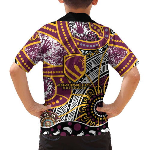 Brisbane Broncos Kid Hawaiian Shirt Australian Aboriginal Dot Painting Handprint