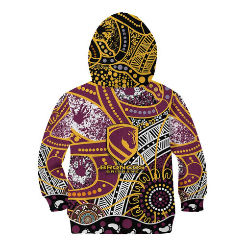 Brisbane Broncos Kid Hoodie Australian Aboriginal Dot Painting Handprint