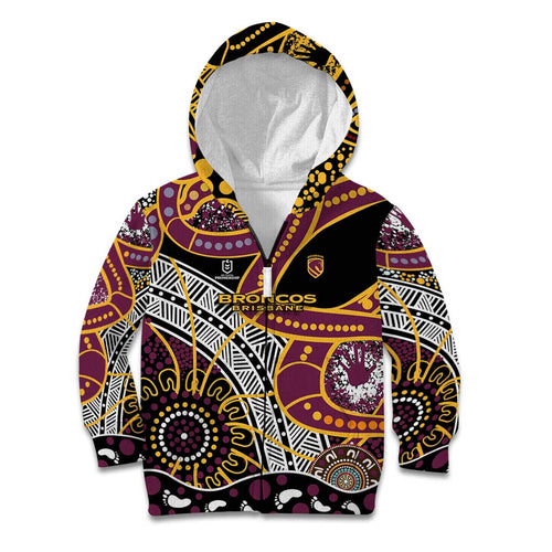Brisbane Broncos Kid Hoodie Australian Aboriginal Dot Painting Handprint