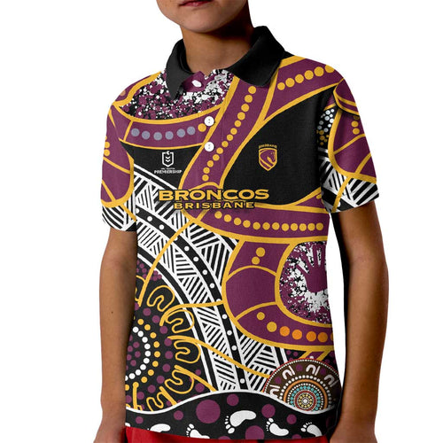 Brisbane Broncos Kid Polo Shirt Australian Aboriginal Dot Painting Handprint