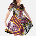 Brisbane Broncos Kid Short Sleeve Dress Australian Aboriginal Dot Painting Handprint