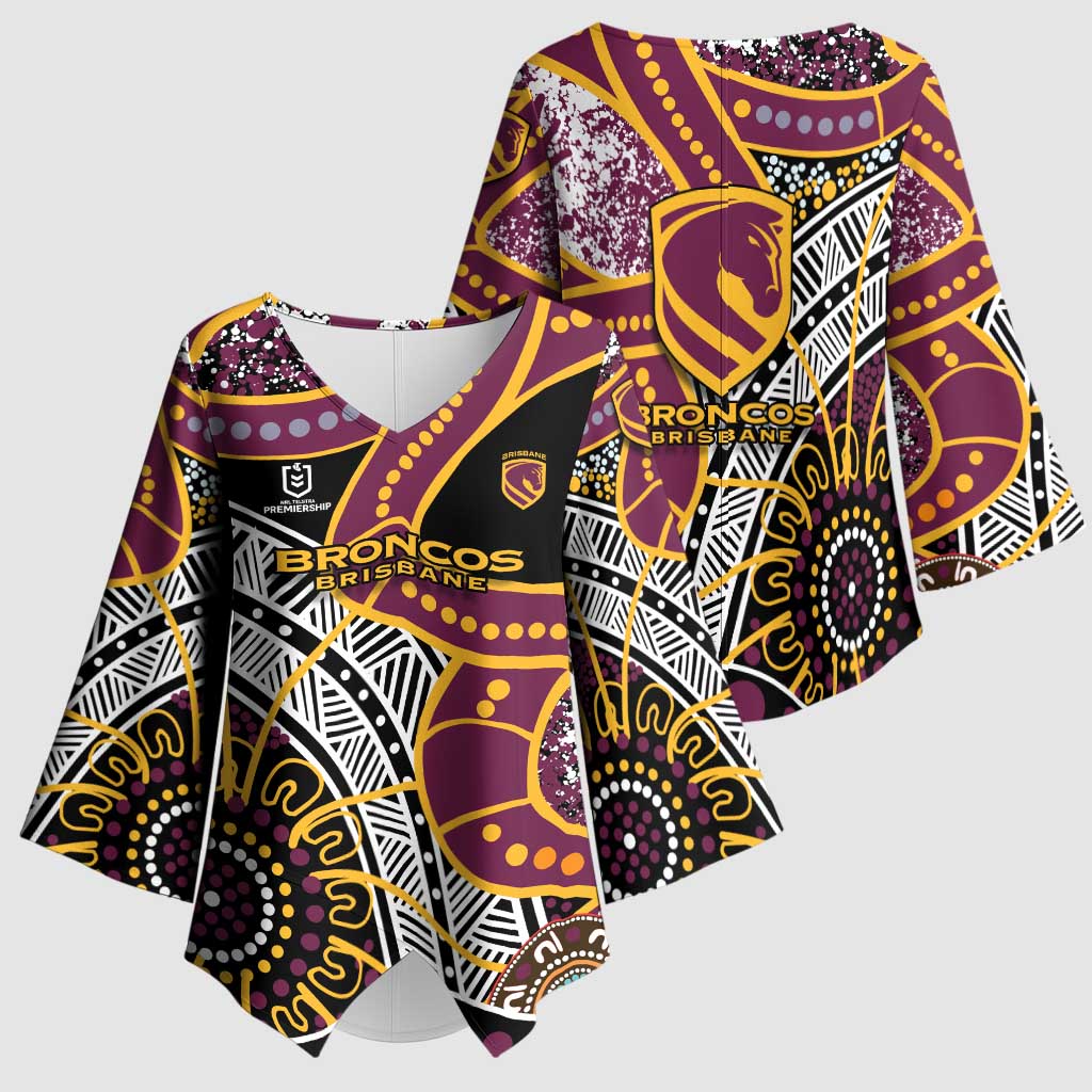 Brisbane Broncos Kimono Sleeve Blouse Australian Aboriginal Dot Painting Handprint