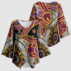 Brisbane Broncos Kimono Sleeve Blouse Australian Aboriginal Dot Painting Handprint