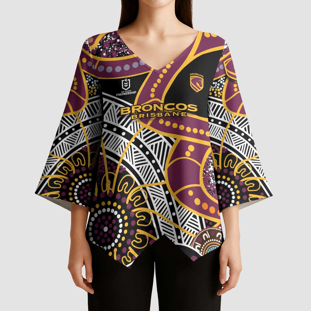 Brisbane Broncos Kimono Sleeve Blouse Australian Aboriginal Dot Painting Handprint