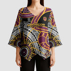 Brisbane Broncos Kimono Sleeve Blouse Australian Aboriginal Dot Painting Handprint