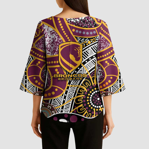 Brisbane Broncos Kimono Sleeve Blouse Australian Aboriginal Dot Painting Handprint