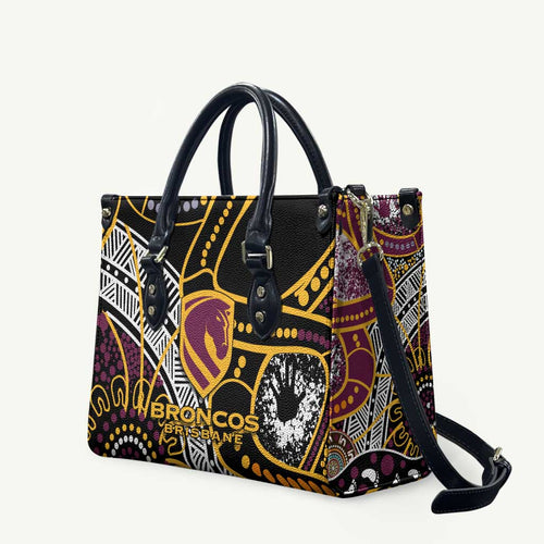 Brisbane Broncos Leather Bag Australian Aboriginal Dot Painting Handprint