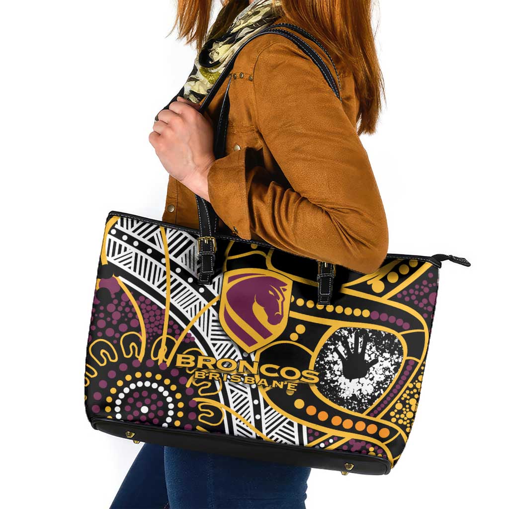 Brisbane Broncos Leather Tote Bag Australian Aboriginal Dot Painting Handprint