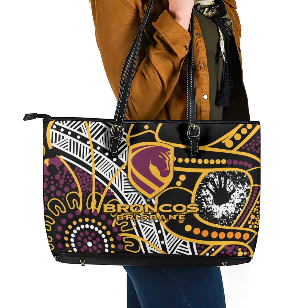 Brisbane Broncos Leather Tote Bag Australian Aboriginal Dot Painting Handprint