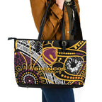 Brisbane Broncos Leather Tote Bag Australian Aboriginal Dot Painting Handprint