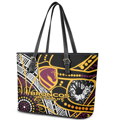 Brisbane Broncos Leather Tote Bag Australian Aboriginal Dot Painting Handprint