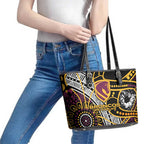 Brisbane Broncos Leather Tote Bag Australian Aboriginal Dot Painting Handprint