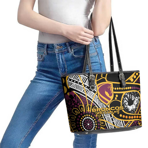 Brisbane Broncos Leather Tote Bag Australian Aboriginal Dot Painting Handprint