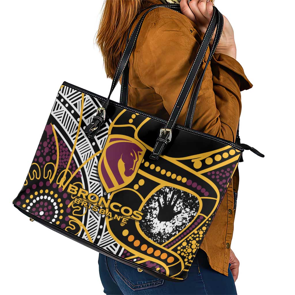 Brisbane Broncos Leather Tote Bag Australian Aboriginal Dot Painting Handprint