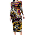 Brisbane Broncos Long Sleeve Bodycon Dress Australian Aboriginal Dot Painting Handprint