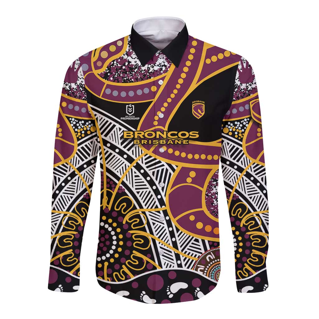 Brisbane Broncos Long Sleeve Button Shirt Australian Aboriginal Dot Painting Handprint
