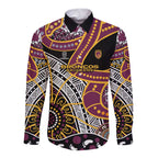 Brisbane Broncos Long Sleeve Button Shirt Australian Aboriginal Dot Painting Handprint