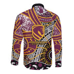 Brisbane Broncos Long Sleeve Button Shirt Australian Aboriginal Dot Painting Handprint